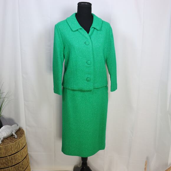 Handmade Jackets & Blazers - Vintage Handmade Green Wool Skirt Suit 2pc Set XS